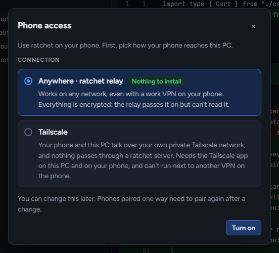 Close-up of ratchet, agents phone connection view