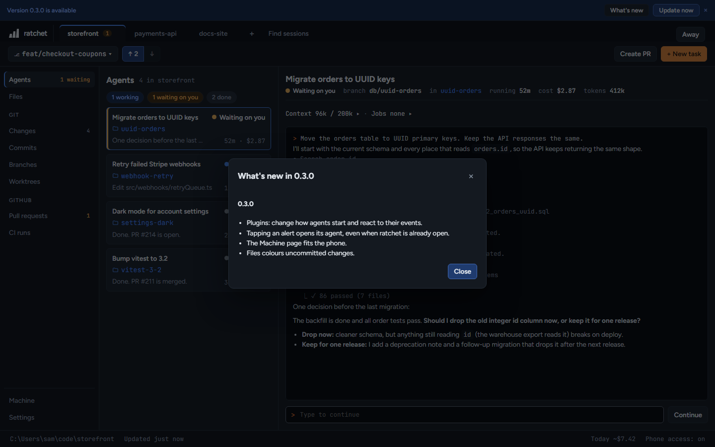 What's new: the changes in the new version, before you update.