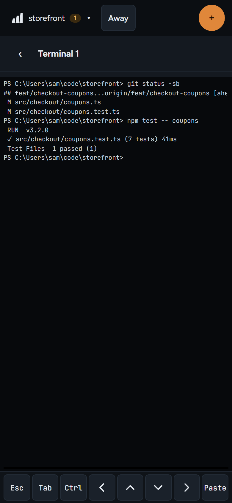 Phone screenshot of ratchet, terminals view